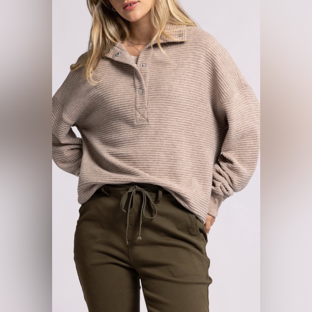 Thread & Supply Merrick Snap Plaket Pullover Top Ribbed Clove Heather Women’s 2X